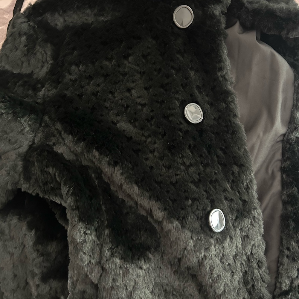 PLATINUM faux fur black button up peacoat winter jacket - Picture 5 of 7